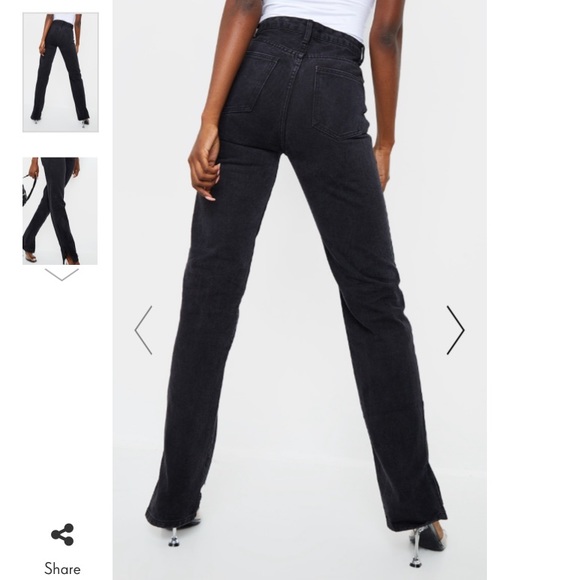 TALL BLACK RIPPED SPLIT HEM STRAIGHT LEG JEANS 12 - Picture 3 of 5